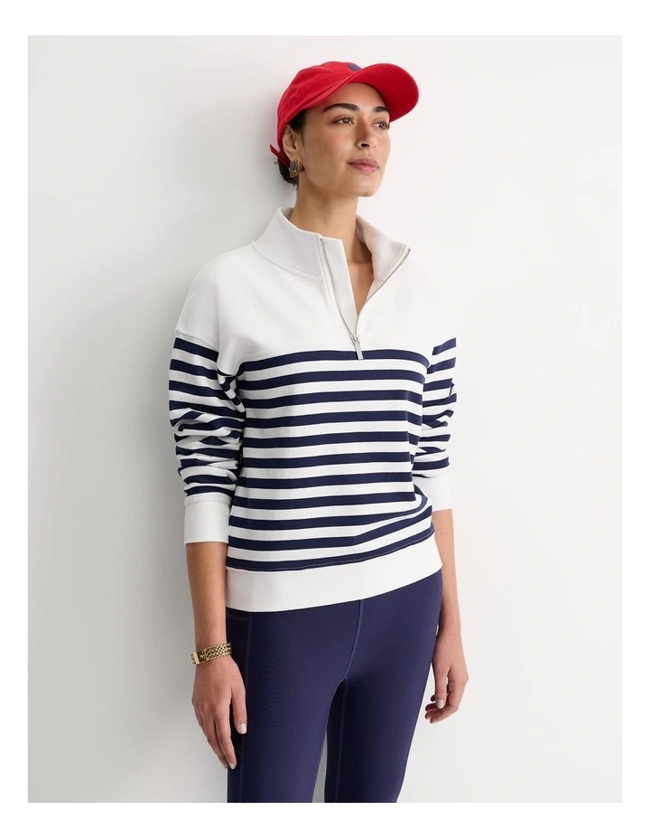 Stripe Quarter Zip Sweat in Multi image 1