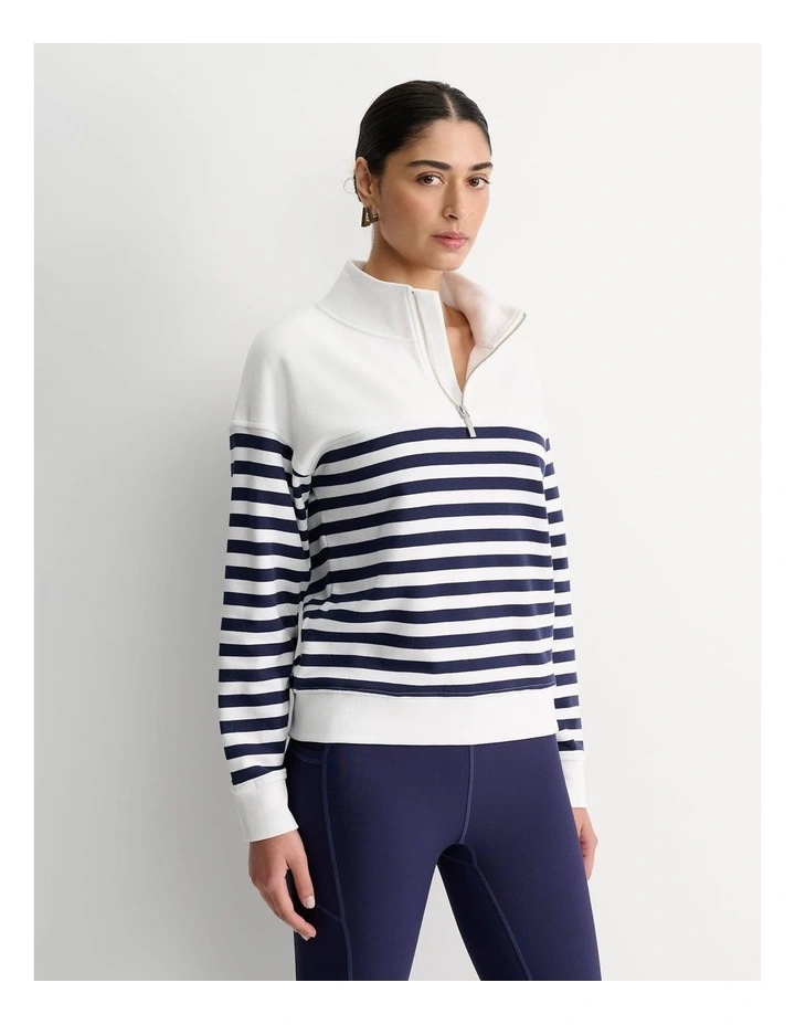 Stripe Quarter Zip Sweat in Multi image 4