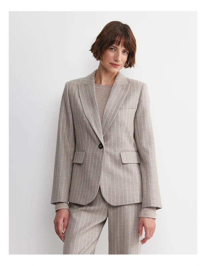 Kate Single Breasted Pinstripe Blazer in Brown image 1