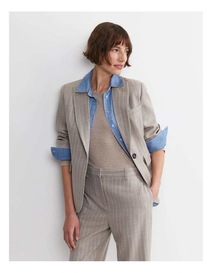 Kate Single Breasted Pinstripe Blazer in Brown image 3