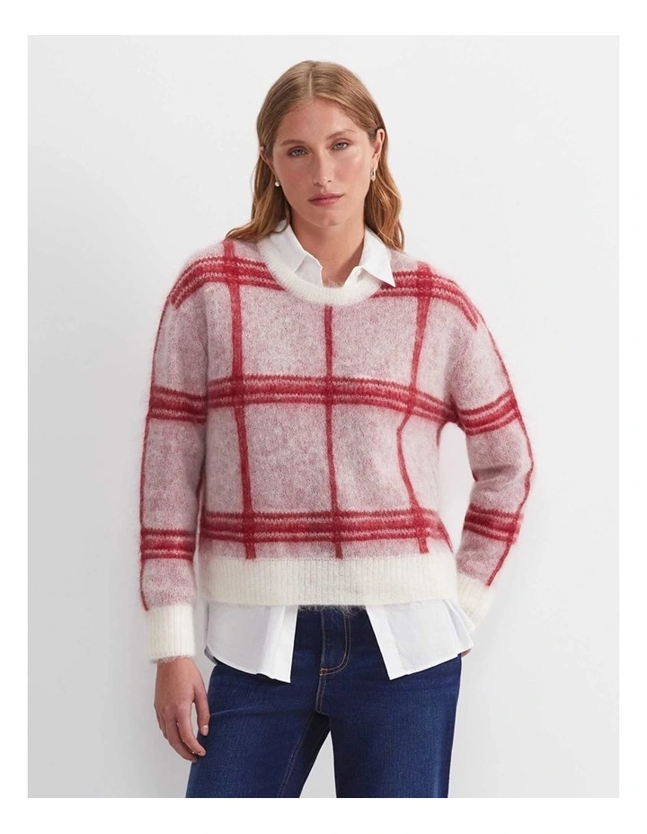 Tatiana Mohair Check Sweater in Red image 1