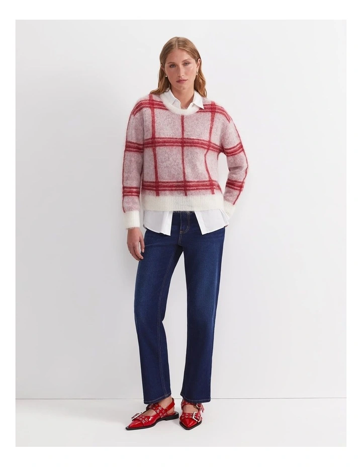 Tatiana Mohair Check Sweater in Red image 2
