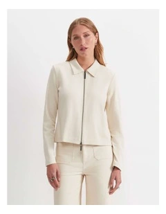 Long Sleeve Zip Through Top in Beige