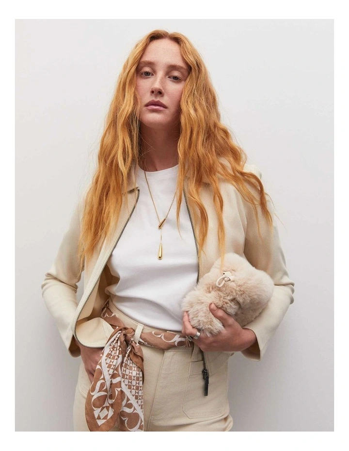 Long Sleeve Zip Through Top in Beige image 3