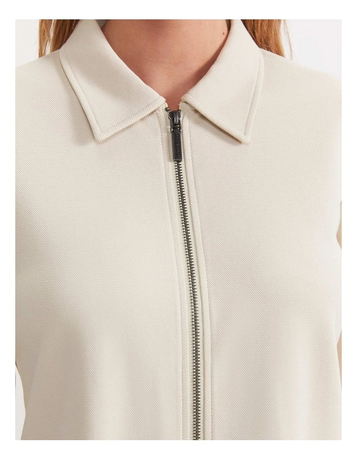 Long Sleeve Zip Through Top in Beige image 4
