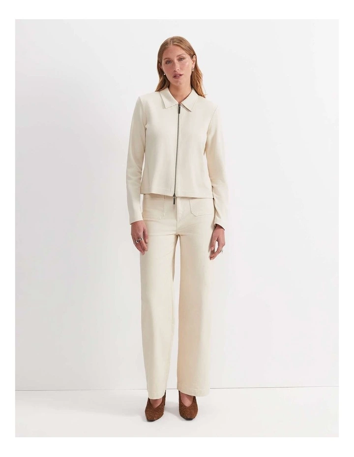 Long Sleeve Zip Through Top in Beige image 5