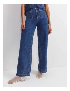 Allegra Patch Pocket Jean in Mid Wash