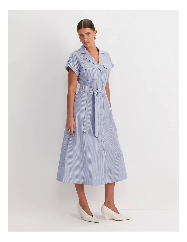 Nia Seersucker Midi Dress in Blue/White image 2