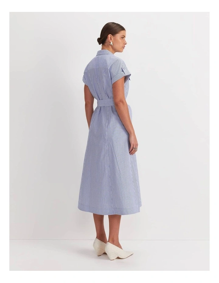 Nia Seersucker Midi Dress in Blue/White image 3