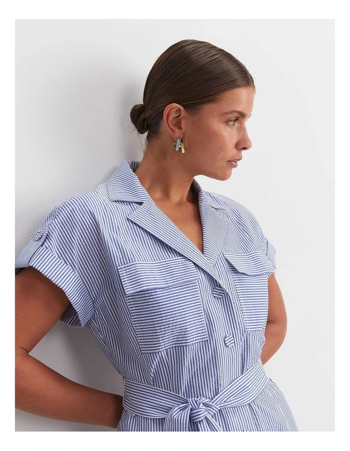 Nia Seersucker Midi Dress in Blue/White image 4