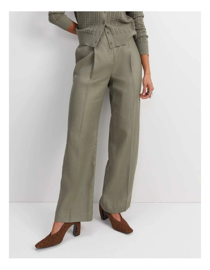 Clara Wide Leg Linen Pant in Soft Khaki image 1