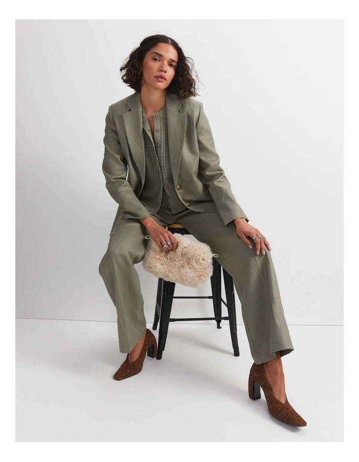 Clara Wide Leg Linen Pant in Soft Khaki image 2