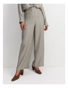 Solene Yarn-Dyed Pleat Pant in Khaki/White