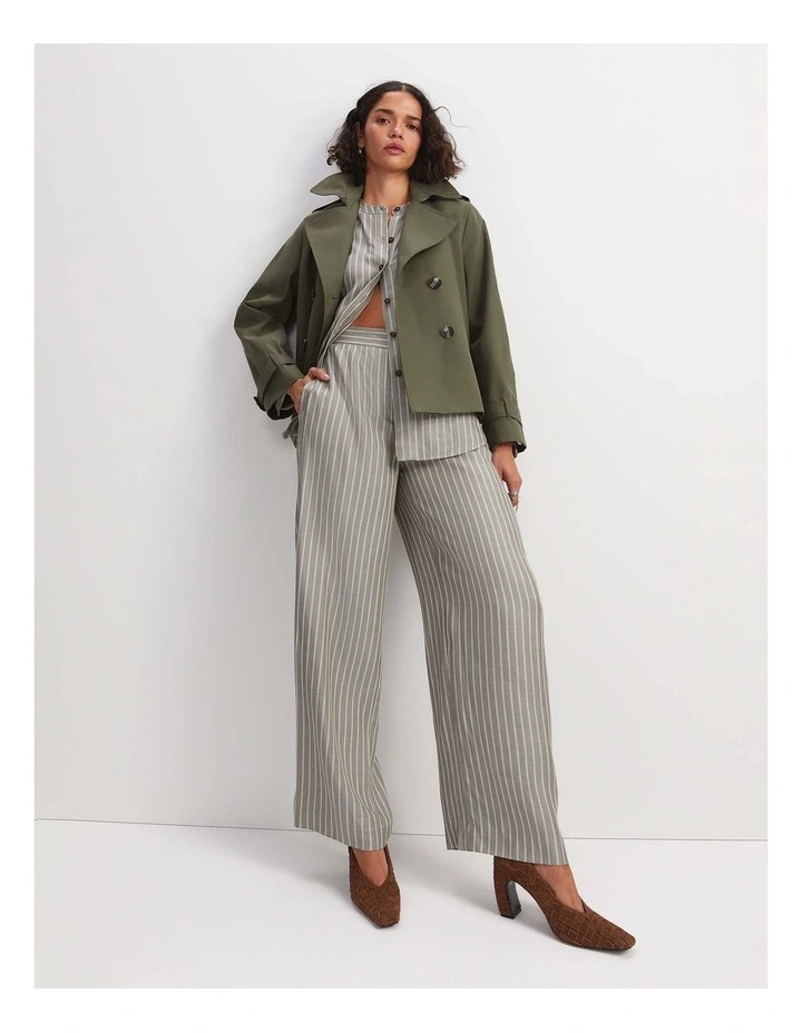 Solene Yarn-Dyed Pleat Pant in Khaki/White image 3