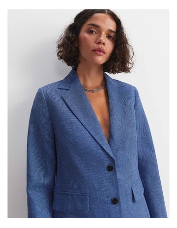 Saint Textured Single Breasted Blazer in Navy/Blue