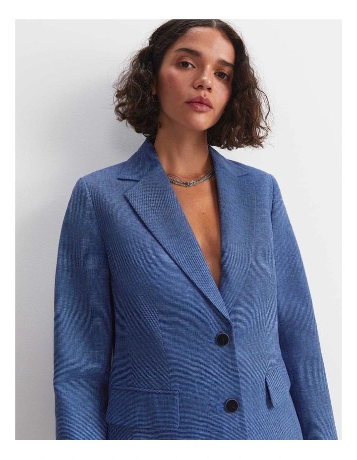 Saint Textured Single Breasted Blazer in Navy/Blue image 1