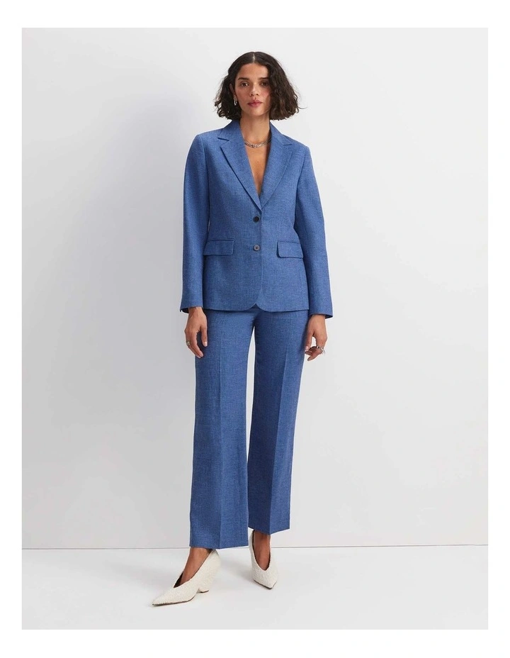 Saint Textured Single Breasted Blazer in Navy/Blue image 2