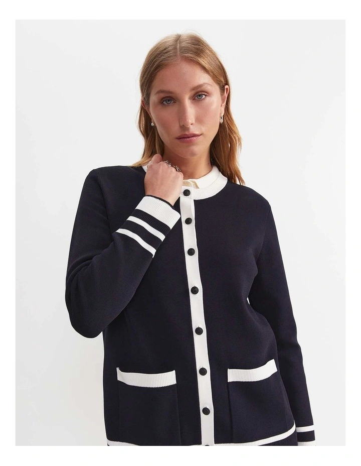 Maxine Milano Long Cardigan in Navy/White image 1
