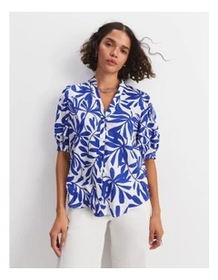 Willow Print Blouse in Blue/White