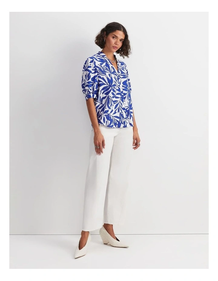 Willow Print Blouse in Blue/White image 4