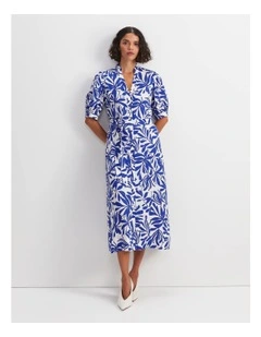 Willow Print Midi Dress in Blue