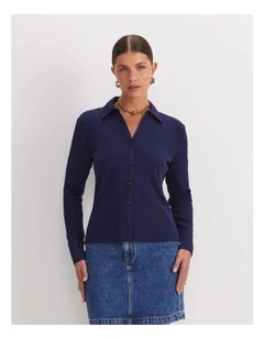 Catherine Rib Shirt in Navy