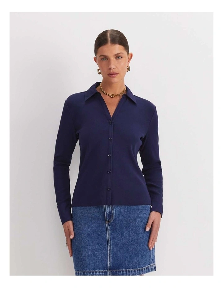 Catherine Rib Shirt in Navy image 1