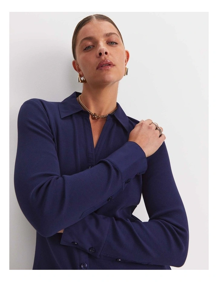 Catherine Rib Shirt in Navy image 5