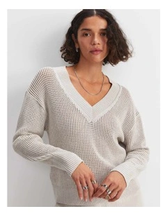 Cotton Crochet V-Neck Knit in Strring