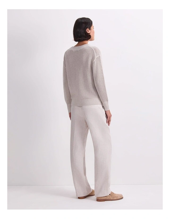 Cotton Crochet V-Neck Knit in Strring image 2