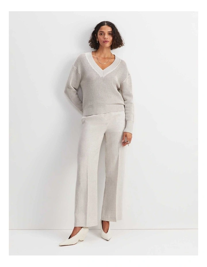 Cotton Crochet V-Neck Knit in Strring image 2
