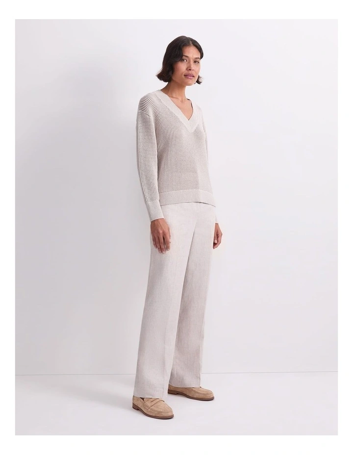 Cotton Crochet V-Neck Knit in Strring image 3