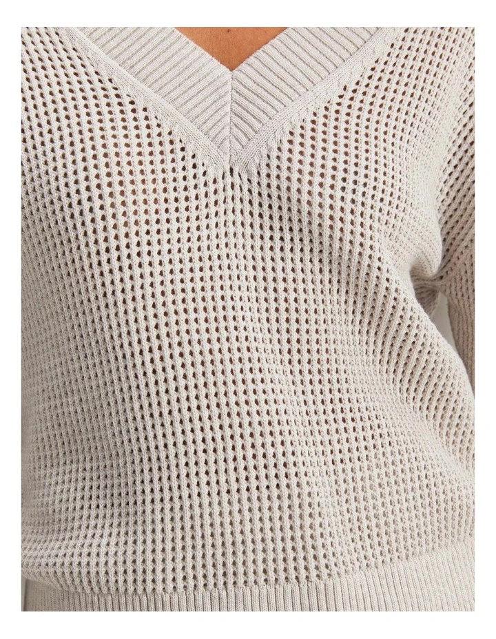 Cotton Crochet V-Neck Knit in Strring image 3