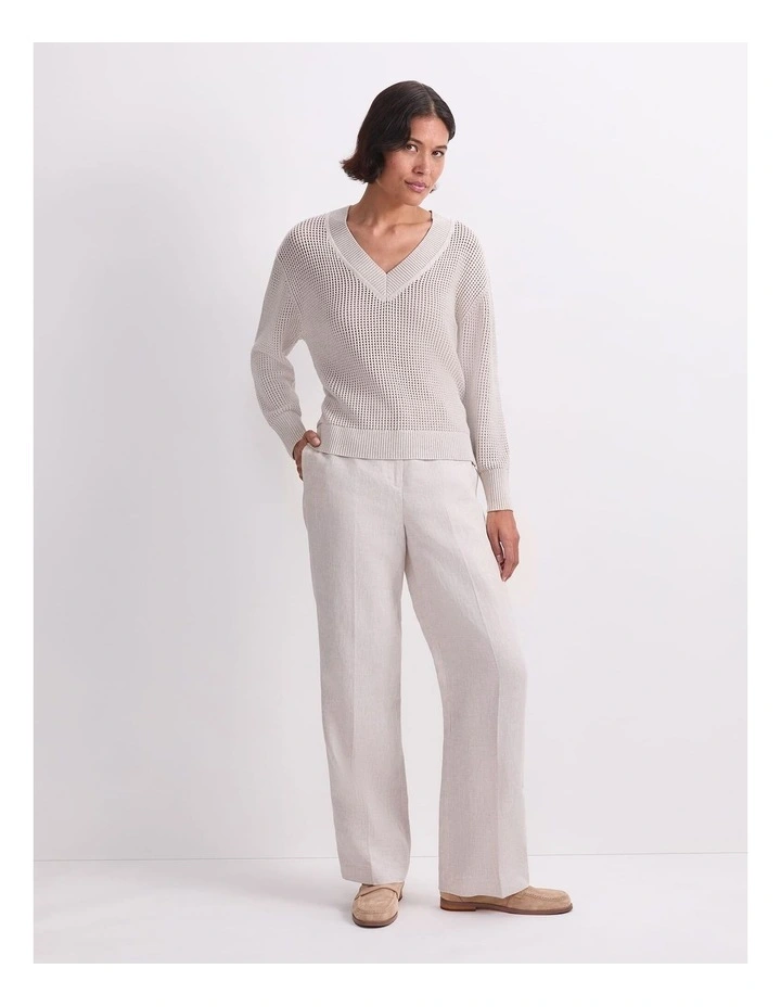 Cotton Crochet V-Neck Knit in Strring image 4