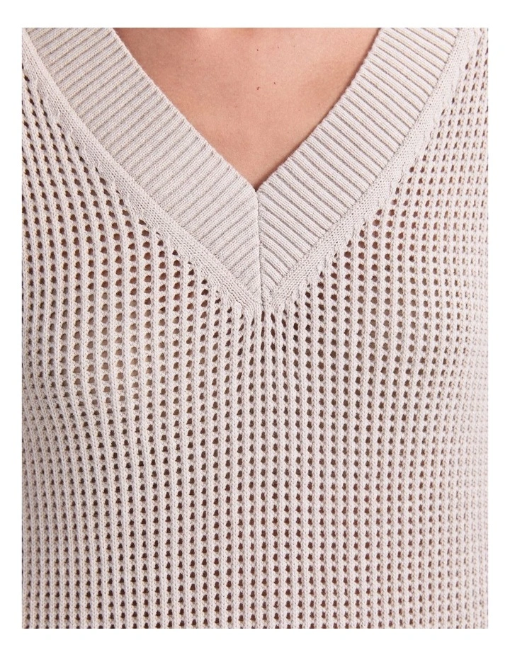 Cotton Crochet V-Neck Knit in Strring image 7