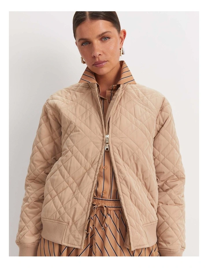 Vera Quilted Bomber in Tan image 1