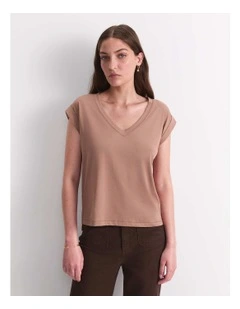 Blair Cotton V-Neck Tee in Mocha