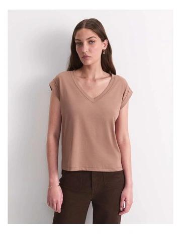 Blair Cotton V-Neck Tee in Brown