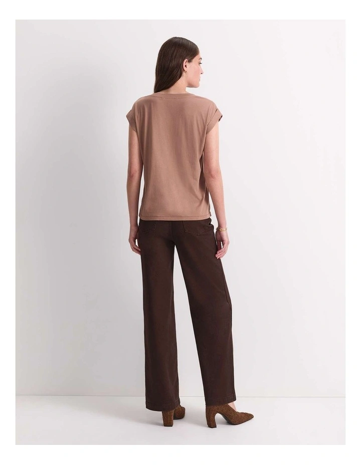 Blair Cotton V-Neck Tee in Mocha image 2
