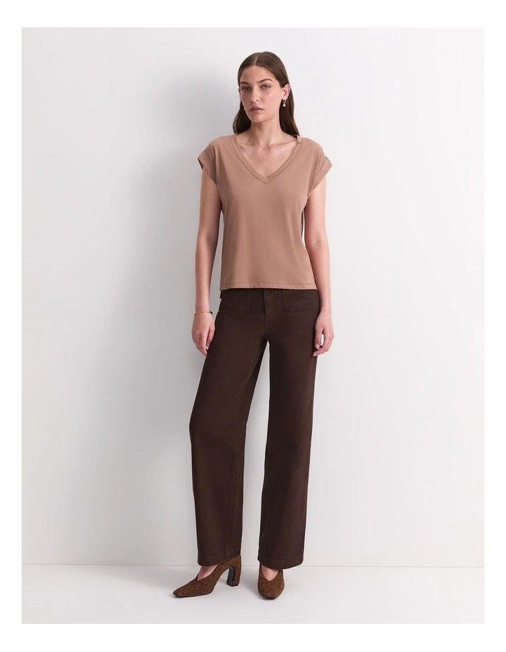 Blair Cotton V-Neck Tee in Mocha image 4