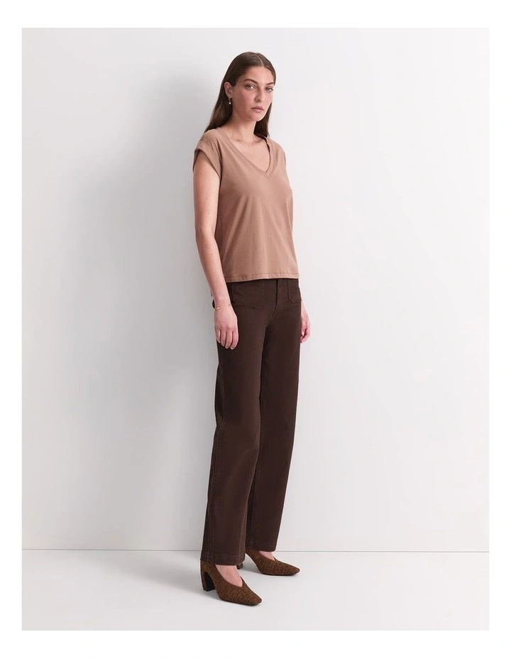 Blair Cotton V-Neck Tee in Mocha image 5