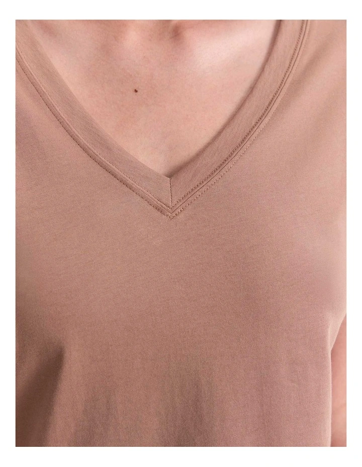Blair Cotton V-Neck Tee in Mocha image 6
