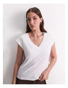 Blair Cotton V-Neck Tee in White