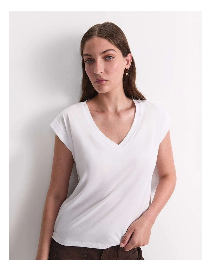 Blair Cotton V-Neck Tee in White image 1