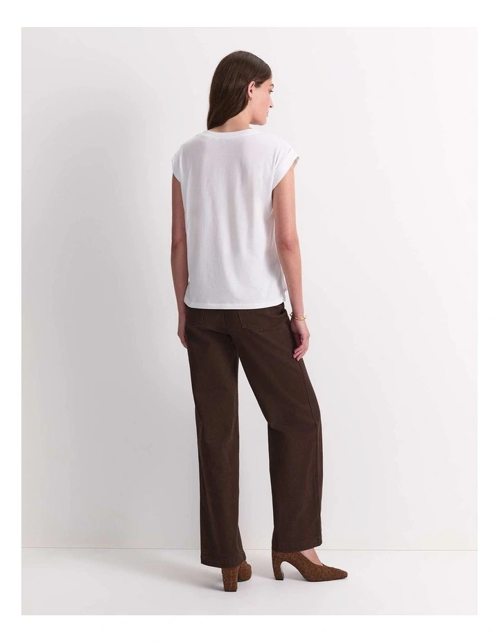 Blair Cotton V-Neck Tee in White image 2