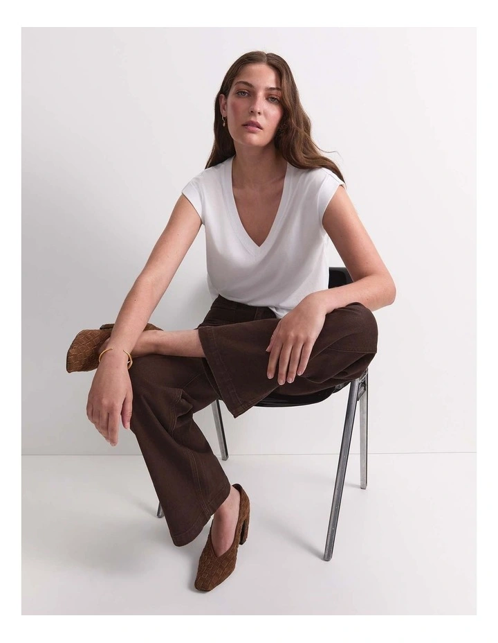 Blair Cotton V-Neck Tee in White image 3