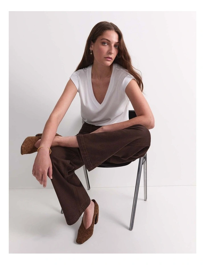 Blair Cotton V-Neck Tee in White image 6