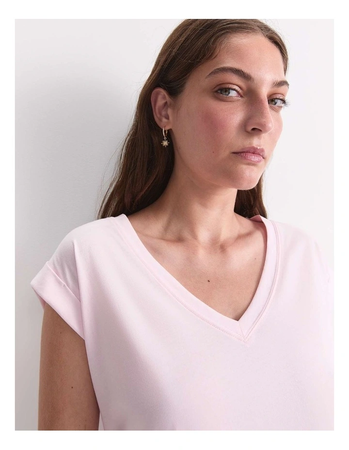 Blair Cotton V-Neck Tee in Blush image 4
