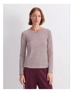 Stripe Lurex Long Sleeve Magic Tee in Red