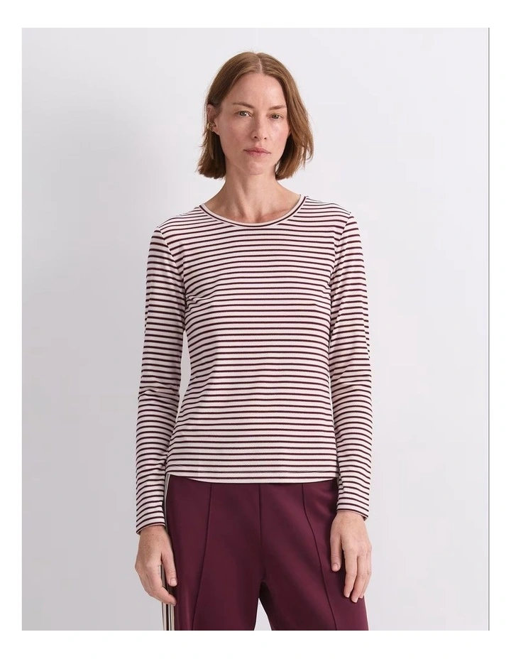 Stripe Lurex Long Sleeve Magic Tee in Red image 1
